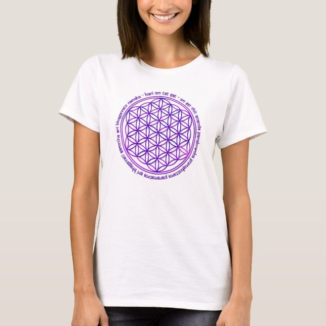 Blomma av liv - den Moola mantraen - violet Tee (Framsida)