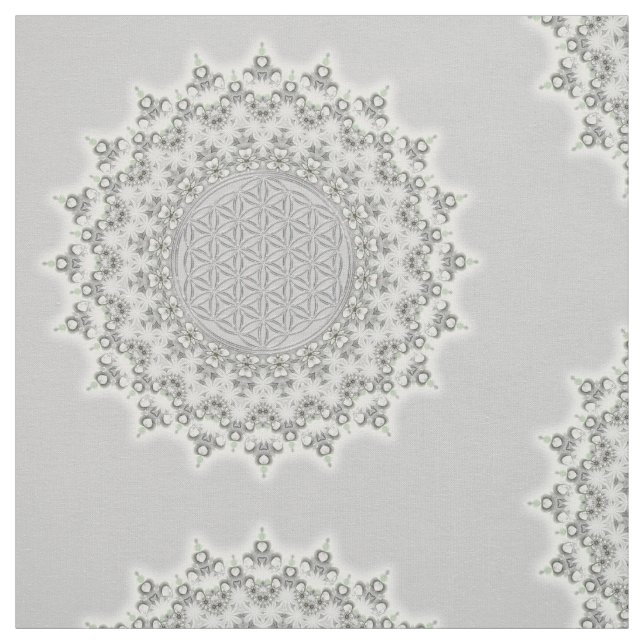 Blomma av liv - FractalMandalagrå färg görar grön Tyg (Provkarta)