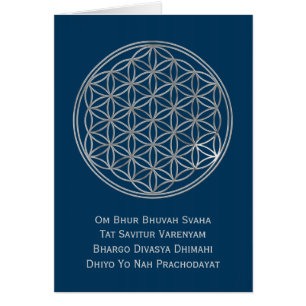 Blomma Av Liv & GAYATRI MANTRA silver, mörkblå Hälsningskort