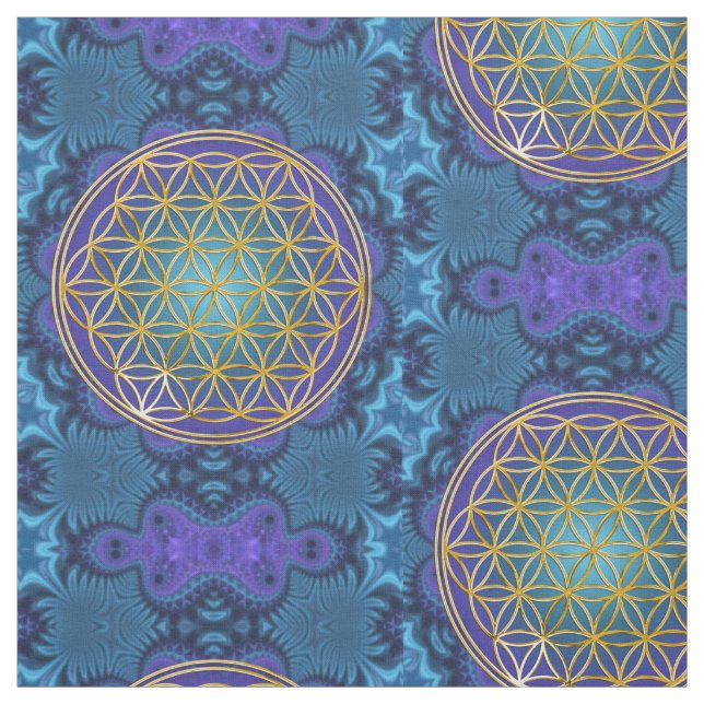 Blomma av liv - guld - fractal 1 tyg (Provkarta)