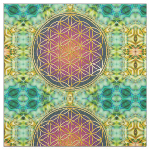 Blomma av liv - guld - fractal 2 tyg
