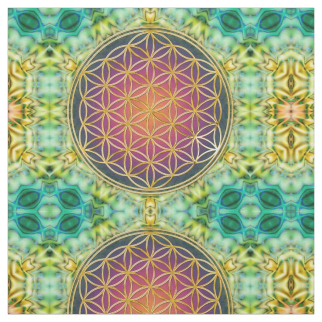 Blomma av liv - guld - fractal 2 tyg (Provkarta)