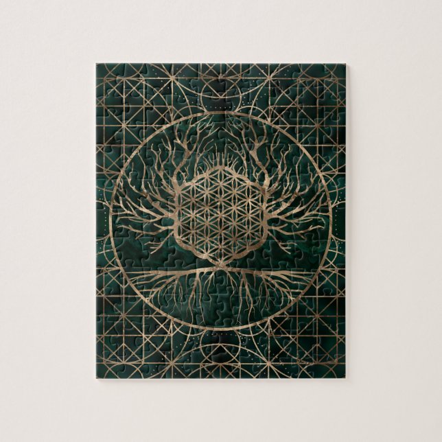 Blomma av liv i livets trädMalachite och guld Pussel (Vertikal)