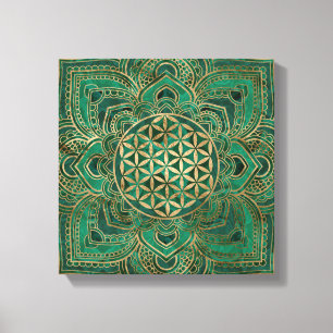 Blomma av liv i lotusblomma - Malachite och guld Canvastryck