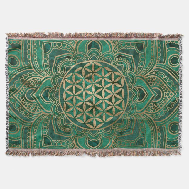 Blomma av liv i lotusblomma - Malachite och guld Filt (Framsidan)