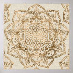 Blomma av liv i lotusblomma - pastellfärgade guld poster