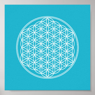 Blomma av liv - i vit - geometriskt mönster poster