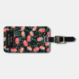 Blomma- & bärmönster - rosor & svarten - namn bagagebricka