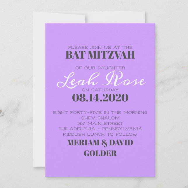 Blomma Barn Bar Bat Mitzvah Inbjudan Invitation (Framsida)