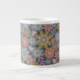 Blomma blommar & blommar i korall, blå & grön jumbo mugg