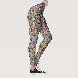 Blomma blommar & blommar i korall, blå & grön leggings