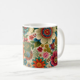 Blomma brun lila orange cottagecore Mönster Kaffemugg