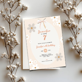 Blomma Daisy 7-års födelsedagsinbjudan för flickor Inbjudningar