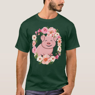 Blomma Djur Älskare Gård Djur Present Blommig Gris T Shirt