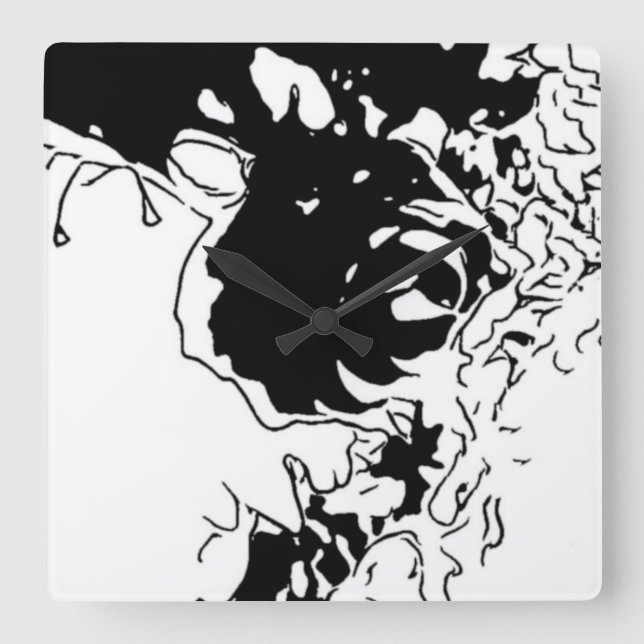 Blomma Doodle Fyrkantig Klocka (Framsida)
