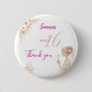 Blomma Drömmig Mjuk Sweet 16 Födelsedags Button Pi Knapp