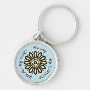 BLOMMA FÄRGRIK PRESENT TILL MAMMA PAPPA SYSTER SON RUND SILVERFÄRGAD NYCKELRING
