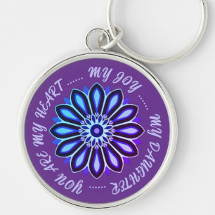 BLOMMA FÄRGRIK PRESENT TILL MAMMA PAPPA SYSTER SON RUND SILVERFÄRGAD NYCKELRING