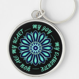 BLOMMA FÄRGSRATT PRESENT TILL MAMMA PAPPA SYSTER S RUND SILVERFÄRGAD NYCKELRING