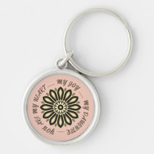 BLOMMA FÄRGSRATT PRESENT TILL MAMMA PAPPA SYSTER S RUND SILVERFÄRGAD NYCKELRING