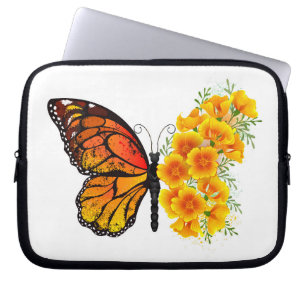 Blomma Fjäril med gul Kalifornien vallmo Laptop Fodral