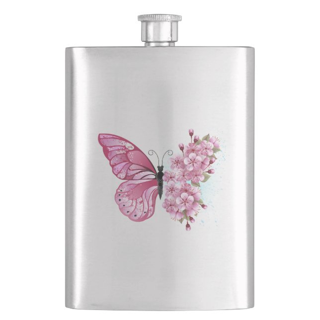 Blomma Fjäril med Rosa Sakura Fickplunta (Framsidan)