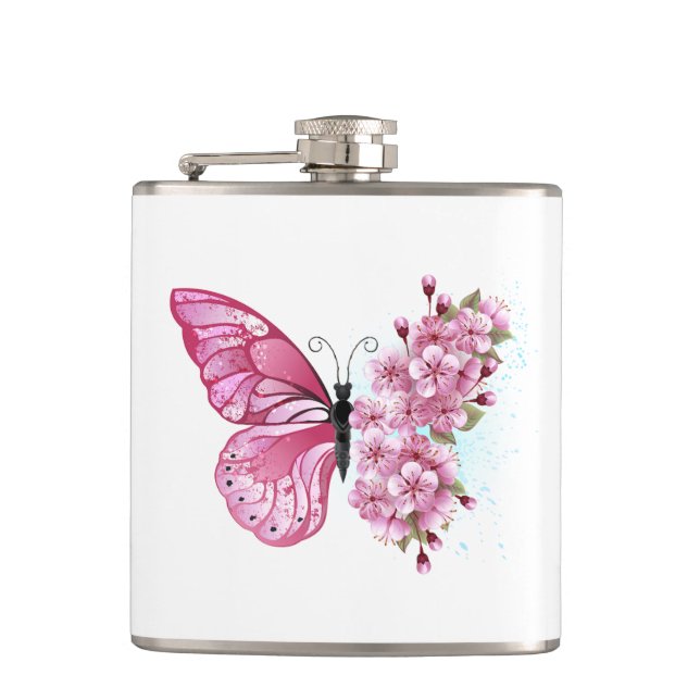 Blomma Fjäril med Rosa Sakura Fickplunta (Framsidan)