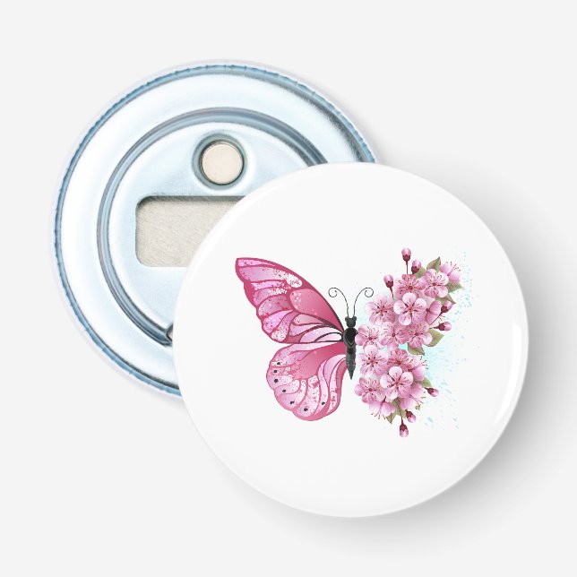 Blomma Fjäril med Rosa Sakura Flasköppnare (Framsidan)