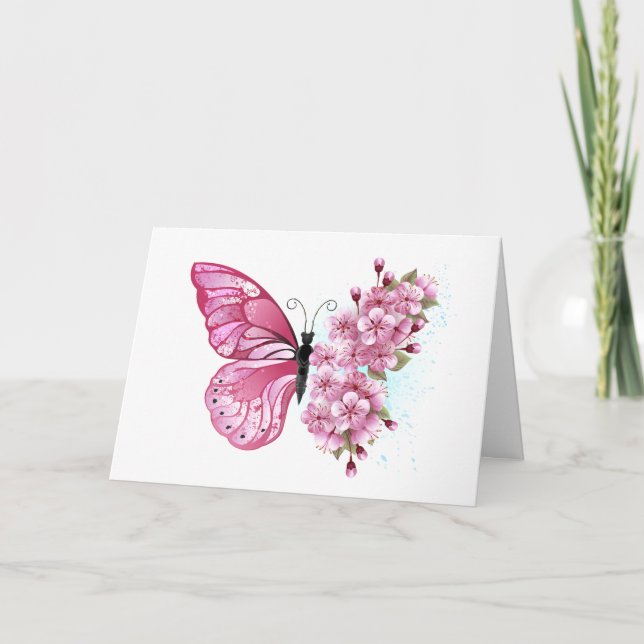 Blomma Fjäril med rosa Sakura Inbjudan (Framsida)