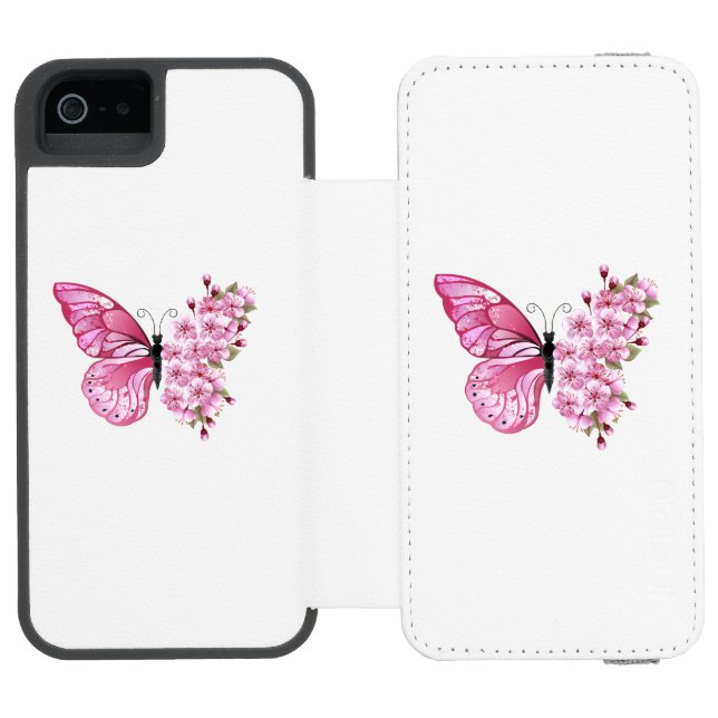 Blomma Fjäril med Rosa Sakura Incipio iPhone Wallet Skal (Folio Öppen)