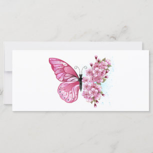 Blomma Fjäril med Rosa Sakura Kort