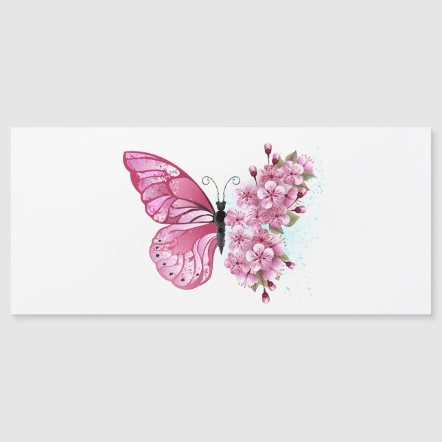 Blomma Fjäril med Rosa Sakura Magnetisk Inbjudningskort (Framsida)