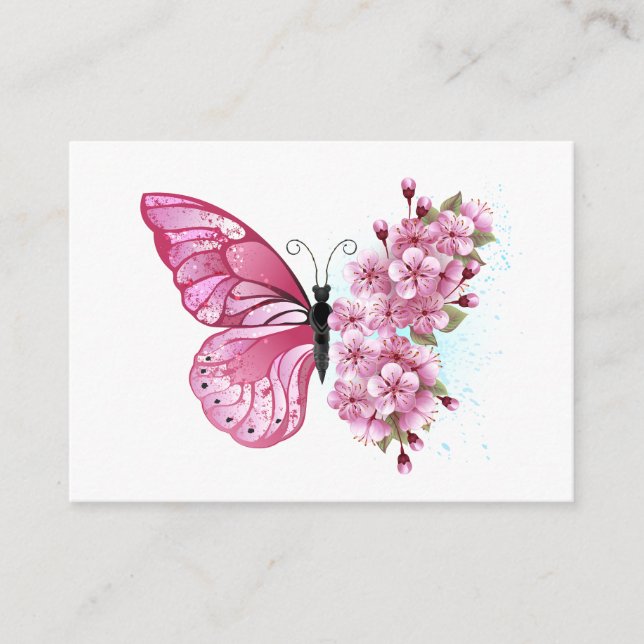 Blomma Fjäril med rosa Sakura Rådkort (Framsida)