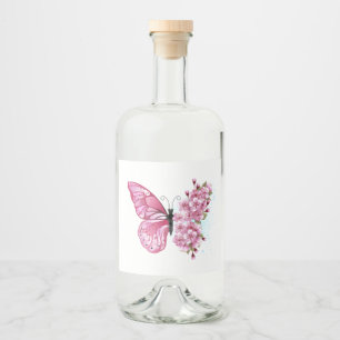 Blomma Fjäril med Rosa Sakura Spritflaskor Etikett