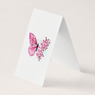Blomma Fjäril med Rosa Sakura Visitkort