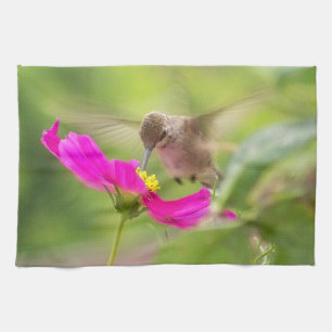 Blomma för djurliv för Hummingbirdfågel blom- d Kökshandduk