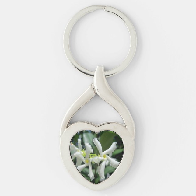 Blomma för jasminvitrör twisted heart silverfärgad nyckelring (Framsidan)