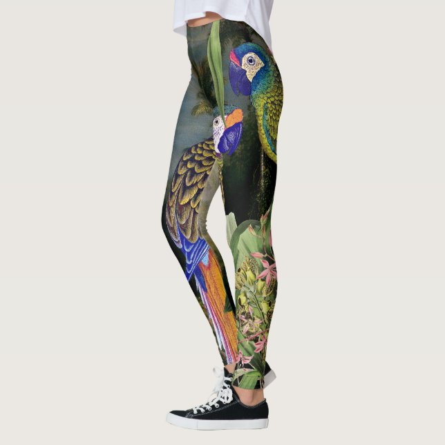 Blomma för Macawpapegojafågel All över Leggings (Vänster)