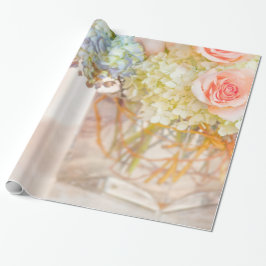 Blomma för ro för bukett för vas för rosa presentpapper