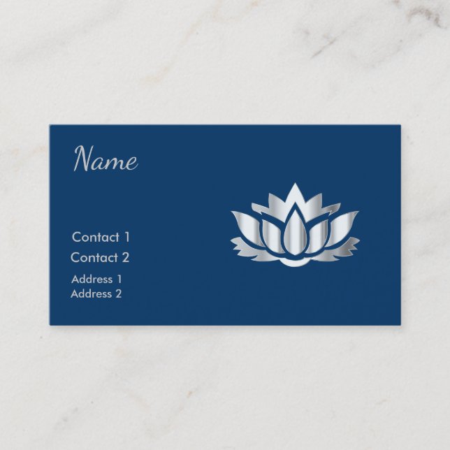 Blomma för silverlooklotusblomma i midnatta blått visitkort (Framsida)