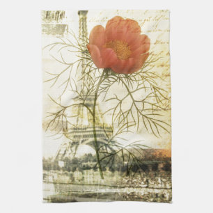Blomma för vallmo för Paris eiffel torn botanisk Kökshandduk