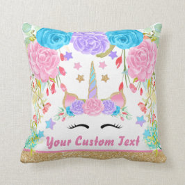 Blomma för vattenfärg för personligMonogramUnicorn Kudde