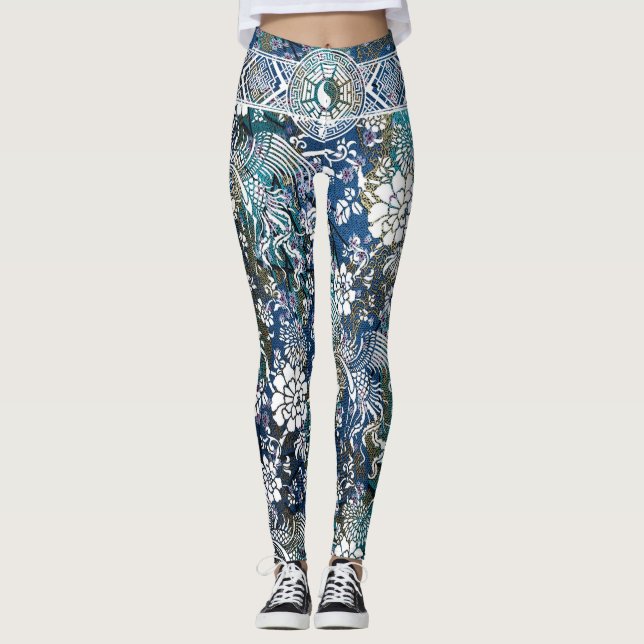 Blomma för Yin Yang vitdrake Leggings (Framsida)