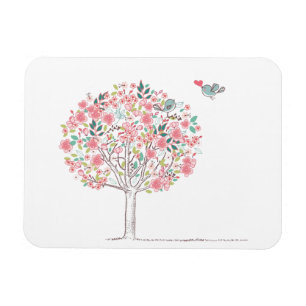 Blomma förälskade träd och fåglar magnet
