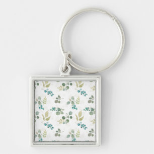 Blomma fröjdmönster fyrkantig silverfärgad nyckelring