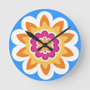 Blomma Fusion_Geometric Sunburst_Poppy Fuchsia_bl Rund Klocka
