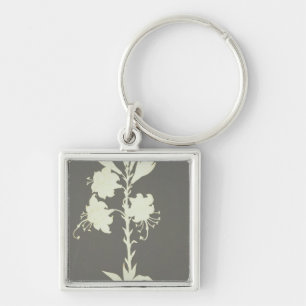 Blomma Fyrkantig Silverfärgad Nyckelring