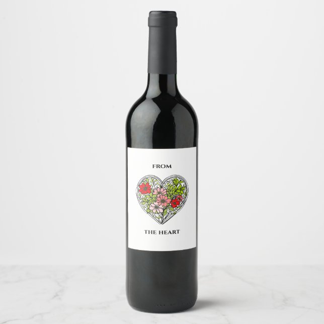 blomma hjärta vin etiketter (Framsida)