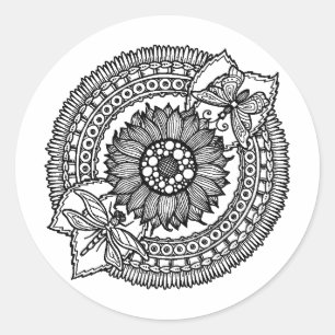 Blomma i Mandala Runt Klistermärke