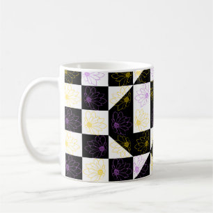 blomma i Monokroma Aesthetic Checker mönster Kaffemugg